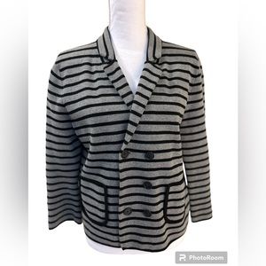 Loft grey and black stripe knit blazer size large.  3/4 length sleeves.
